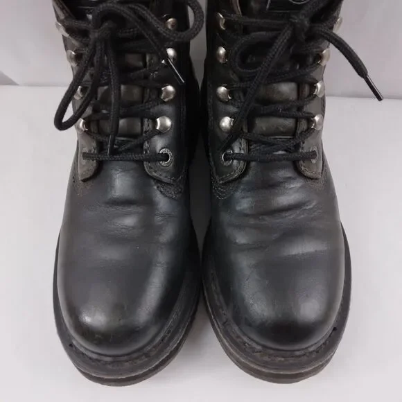 HARLEY-DAVIDSON Lace Up Chukka Boots Black Metal Emblem Grunge Rock Women's 7.5 - Picture 5 of 16